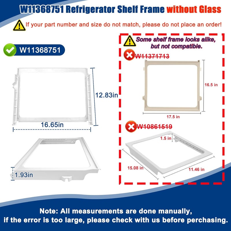 Garsoo W11368751, W10905531 Refrigerator Shelf Frame(no glass) Compatible with whirlpool, kenmore, amana, maytag and ikea (some models), Crisper Drawer Cover Frame Replacement: W10904001, AP6888387, 4929301 - Image 2